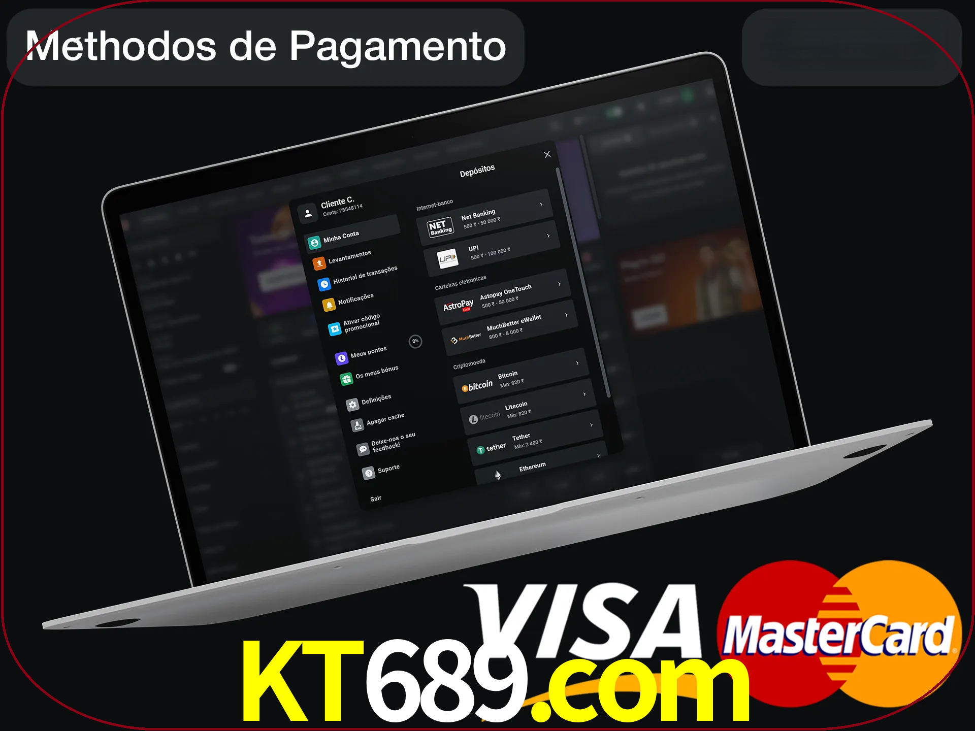 Use seu método de depósito preferido.